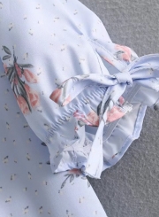 V Neck Floral Printed  Slit Dress for Women