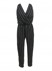 Fashion Sexy Striped Sleeveless Back Hollowed Out V Neck Women Jumpsuits