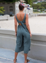 Fashion Sexy Loose Strap Backless Lace-up V Neck Jumpsuits