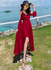 Fashion Sexy Beach Spaghetti Strap Off Shoulder V Neck Dress