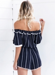 Fashion Loose Striped Off Tthe Shoulder Short Sleeve Jumpsuits