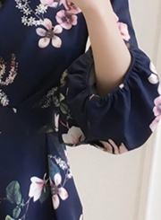 Fashion Floral Printed Shir High Waist V Neck Wide Leg Jumpsuits