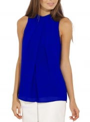 Fashion Summer Pure Color Sleeveless Flounce Halter Blouses