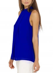 Fashion Summer Pure Color Sleeveless Flounce Halter Blouses