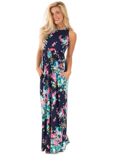 Summer Sexy Floral Printing Off The Shoulder Round Neck Dress YOUYOUFASHIONEC.com