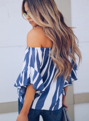 Fashion Sexy Loose Striped Flare Sleeve Off The Shoulder Blouse