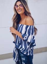 Fashion Sexy Loose Striped Flare Sleeve Off The Shoulder Blouse