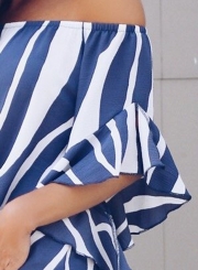 Fashion Sexy Loose Striped Flare Sleeve Off The Shoulder Blouse