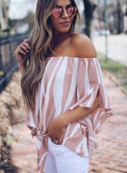 Fashion Sexy Loose Striped Flare Sleeve Off The Shoulder Blouse