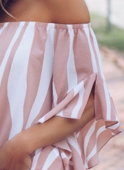 Fashion Sexy Loose Striped Flare Sleeve Off The Shoulder Blouse