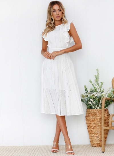 Fashion Solid Irregular Lace Sleeveless Round Neck Dress With Zip LZDINTECOMMERCE.com