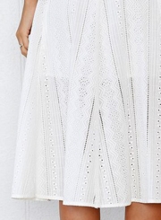 Fashion Solid Irregular Lace Sleeveless Round Neck Dress With Zip