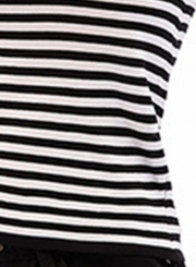 Striped Mesh Short Sleeve Off  Shoulder Sweater Tank Top