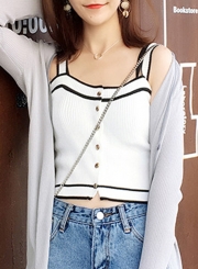Fashion Strap Sleeveless Slim Cropped Women Short Tank Top With Buttons
