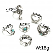 Fashion Alloy Circle Round 6 Pieces Finger Rings Multiple Sets Of Rings