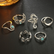 Fashion Alloy Circle Round 6 Pieces Finger Rings Multiple Sets Of Rings