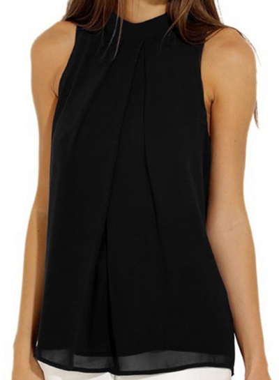 Fashion Summer Pure Color Sleeveless Flounce Halter Blouses LEXELFASHIONINTSHOPS.com