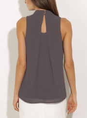 Fashion Summer Pure Color Sleeveless Flounce Halter Blouses