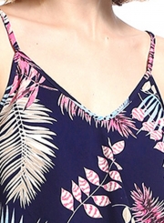 Fashion Loose Floral Printed Spaghetti Strap Sleeveless V Neck Women Tank