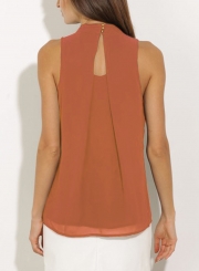 Fashion Summer Pure Color Sleeveless Flounce Halter Blouses