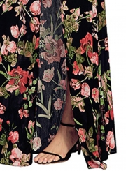 Floral Printed Lace-up Strap Off The Shoulder Short Sleeve Slit Maxi Dress