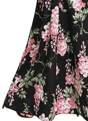 Fashion Floral printed Tie Waist Sleeveless V Neck Maxi Dress