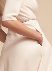 Fashion Sexy Solid Half Sleeve V Neck Midi Dress With Pockets