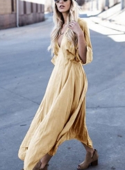 Fashion Concise Loose Solid Half Sleeve V Neck Maxi Dress