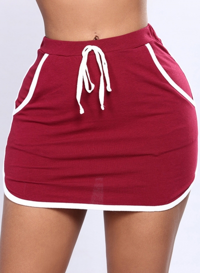 Sexy Striped Spicing Elastic Waist Lace-up Skirt With Pockets