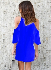 Fashion Pure Color Short Sleeve Off The Shoulder Round Neck Dress