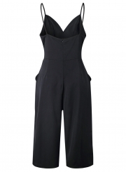 Fashion Sexy Solid Spaghetti Strap Sleeveless Backless V Neck Jumpsuits