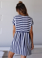 Fashion Striped Loose Short Sleeve Round Neck Women Dress