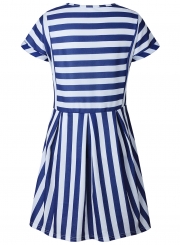 Fashion Striped Loose Short Sleeve Round Neck Women Dress