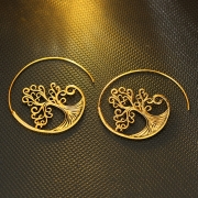 Fashion Vintage Alloy Circle Round Life Tree Pattern Earrings