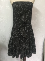 Fashion Sexy Chest Wrapped Flounced Mini Dress With Polka Dots