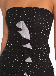 Fashion Sexy Chest Wrapped Flounced Mini Dress With Polka Dots