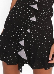 Fashion Sexy Chest Wrapped Flounced Mini Dress With Polka Dots
