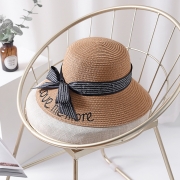 Straw Floppy Foldable Rolled Up Beach Sunscreen Hat With Bow