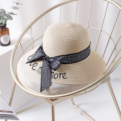 Straw Floppy Foldable Rolled Up Beach Sunscreen Hat With Bow YOUYOUFASHIONEC.com