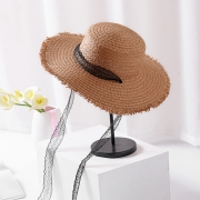 Fashion Casual Summer Wide Brim Straw Dome Sun Hat With Lace