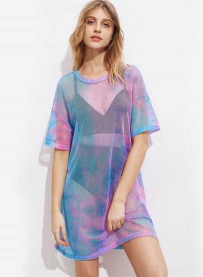 Fashion Sexy Loose Multi-color Gauze Short Sleeve Round Neck Women Dress LEXELFASHIONINTSHOPS.com