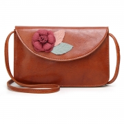 Casual Vintage Leather Cross Body Bag Shoulder Flap With Flower