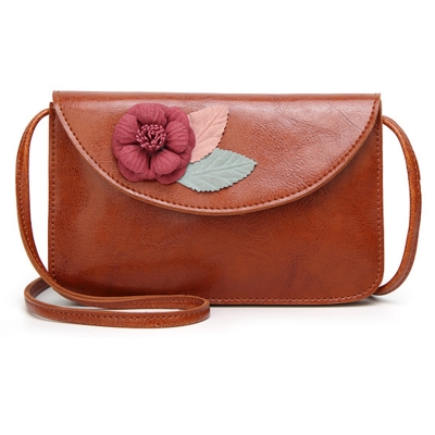 Casual Vintage Leather Cross Body Bag Shoulder Flap With Flower