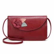 Casual Vintage Leather Cross Body Bag Shoulder Flap With Flower