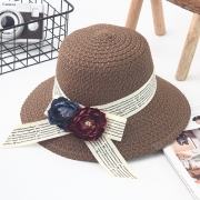 Flower Straw Floppy Foldable Rolled Up Beach Sunscreen Hat