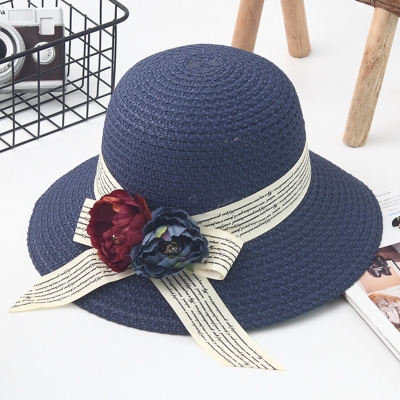 Flower Straw Floppy Foldable Rolled Up Beach Sunscreen Hat YOUYOUFASHIONEC.com