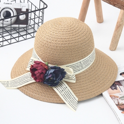 Flower Straw Floppy Foldable Rolled Up Beach Sunscreen Hat YOUYOUFASHIONEC.com