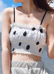 Fashion Flesh Elastic Spaghetti Strap Cropped Tank With Polka Dot