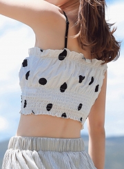 Fashion Flesh Elastic Spaghetti Strap Cropped Tank With Polka Dot