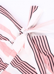 Fashion Floral Printed Tie Waist Spaghetti Strap V Neck Women Mini Dress